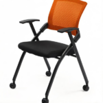 1 Pack Stackable Conference Room Chairs with Wheels, Folding Office Chair with Rebound Back, Padded Seat for Training Room, Guest, Reception, Event, Capacity 350lbs, Orange - Image 13