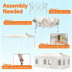 10x20ft Pop Up Canopy Tent with Detachable Sidewalls, 3-Level Adjustable Height Heavy Duty Metal Frame Outdoor Party Gazebo Waterproof 210D Oxford Fabric with Sandbags Stakes Wind Ropes for Wedding Market Camping White - Image 5