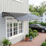 Awning for Door Entrance with Drainage Sink, 40x80 Inch Window Canopy Exterior, UV Rain Snow Protection for House Porch Patio Deck, Black Bracket & Brown Board - Image 19