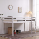 Elevated Cross Bracing Straight Ladder Twin Pine Wooden Bed White - Image 22