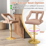 Luxury Dutch Velvet Bar Stools with Adjustable Height (25"-34"), Swivel Seat & Gold Metal Base - PINK - Image 6