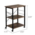Baker's Rack 3-Tier Kitchen Utility Microwave Oven Stand Storage Cart Workstation Shelf(Vintage Board Top Black Metal Frame) - Image 4
