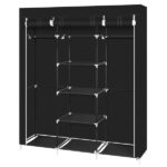 69" Portable Clothes Closet Non-Woven Fabric Wardrobe Double Rod Storage Organizer Black - Image 9