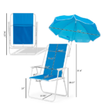 1 Pack Heavy Duty Steel Beach Chair with Umbrella, XL Size 15" Seat Height Royal Blue, Oxford Cloth with Support Bar, Single Position Adjustable, 120kg Load - Image 9