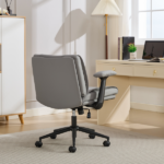 Cross Legged Chair with Flip-Up Armrests Leather, Cross Legged Office Chair on Wheels, Comfy Swivel Chair with Wide Seat for Home Office, Vanity, Ergonomic Desk Chair Adjustable, Grey - Image 4