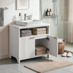 White particleboard with melamine veneer, grille thermoformed, two-door, one-shelf bathroom vanity unit, 60*30*60cm - Image 8