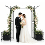 Metal Garden Arbor with Double Lockable Gate, Flat Top Garden Arch with Side Planter Boxes, Powder-Coated Climbing Plant Support - Image 3
