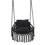 Black Boho Macrame Hanging Swing Chair with 2 Padded Cushions, 330LBS Capacity Hammock Chair for Indoor Outdoor Bedroom Patio Balcony - Image 5