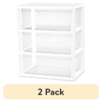 (2 pack) Wide 3 Drawer Tower, Plastic Storage Organizer with Removable Clear Bins, Easy to Assemble - No Tools Needed, White (Shipment from Walmart)