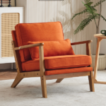 Mid-Century Modern Accent Chair with Wooden Frame - Oak Armrest, Linen-Cotton Burnt Orange Upholstery, Single Seater Lounge Chair for Living Room (Weight Capacity 330LBS) - Image 20