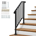 [Same Code 55022277 82359152]Artisasset Matte Black Outdoor 2-Step Iron Handrail - Image 19