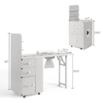 White MDF Folding Nail Desk with 2 Drawers, Cabinet Door & Storage Shelf - Image 4