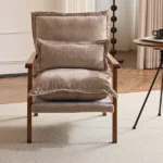 Cloud Shaped Indoor Leisure Chair with Solid Wood Armrest, Metal Frame, Chenille Fabric Accent Chair with Lumbar Pillow, Single Sofa Chair Khaki - Image 21