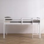 Elevated Cross Bracing Straight Ladder Twin Pine Wooden Bed White - Image 16