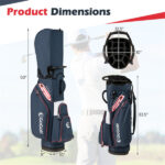 14-Way Golf Cart Bag - 6 Zippered Pockets+Cooler Pocket, Waterproof Zippers, Navy + Red - Image 3