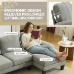 U-Shaped Convertible Sectional Sofa with 2 Short Chaise Lounges, 4-Seater Modular Chenille Fabric Couch with Plastic Legs, 111.4" L x 48.4" D x 33.1" H Indoor Living Room Combination Sofa, Grey Blue - Image 9