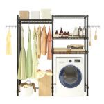 The Washer and Dryer Storage Shelf Wire Garment Rack Heavy Duty Clothes Rack Laundry Room Drying Rack Bathroom Space Saving Rack Closet Organizer Metal Garment Rack Portable Clothes Hanger Home Shelf - Image 7