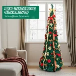 7 FT Fully Decorated Pre-lit Christmas Tree, Pop Up Artificial Xmas Tree with 200 Warm Lights Remote Control and Red & Golden Ornaments for Home Office Store Holiday Deco - Image 11
