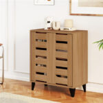 24" Farmhouse Shoe Cabinet with 2 Louvered Doors - 4-Tier Shelves, 3 Adjustable Layers (Natural Wood Grain) - Image 9