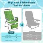 17 Inch Seat Height Beach Chair for Adults, Folding Portable Camping Chair with Headrest, Cup Holder, Side Pocket & Bottom Storage Bag, 7-Position Adjustable Aluminum Beach Chair, Heavy Duty 265 LBS Capacity, Oxford Fabric for Beach, Patio, Pool, Summer Palm Print - Image 2