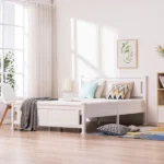 Queen Single Bunk Bed Painted + Melamine Veneer & Pine + MDF Bed Frame Vertical Striped Decorative Bed Frame 63.78*83.46*37.8in White - Image 35