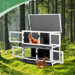 2 Story Solid Wood Rabbit Hutch Bunny Cage with 2 Large Main Rooms, Indoor Outdoor Rabbit House Guinea Pig Cage Pet House for Small Animals with 2 Removable Trays, Grey - Image 14