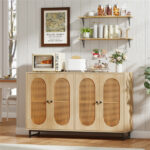 Natural PE Rattan Large Buffet Sideboard (50"), 4-Door Design with Removable Adjustable Shelves - Image 4