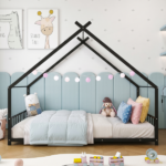 Black House Shaped Twin Size Kids Metal Bed with Side Rails, Platform Bed No Box Spring Needed, Safe & Sturdy Metal Frame for Kids Toddlers, US Standard Size - Image 9