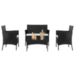 2pcs Arm Chairs 1pc Love Seat & Tempered Glass Coffee Table Rattan Sofa Set Black - Image 6