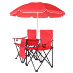 Portable Outdoor 2-Seat Folding Chair with Removable Sun Umbrella Red - Image 12