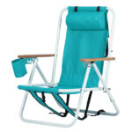 Folding Beach Chair, 4 Position Portable Backpack Foldable Camping Chair with Headrest Cup Holder and Wooden Armrests, Green - Image 10