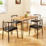 5-Piece Industrial Dining Table Set for 4, Rustic Oak Kitchen Table with 4 PU Leather Chairs - Image 6