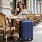 ABS Trolley Case 20in 24in 28in 3PCS Suitcase Set Vertical Striped Frosted Case Suitcase Navy Blue - Image 5