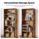 5-Shelf Bookcase, Floor Standing Storage Shelves, Rustic Brown(Shipment from Walmart) - Image 6
