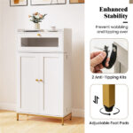 White + Gold Kitchen Pantry Cabinet, Built-in Charging Station (AC/USB/Type-C) & Customizable LED Lights - Image 4