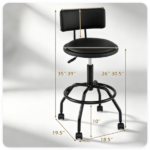 Adjustable Height Swivel Bar Stool with Wheels, 360° Rolling PU Leather Counter Bar Chair with Backrest Footrest, Height 26"-30.5" Metal Frame Dining Stool for Kitchen Island Home Bar Black - Image 5