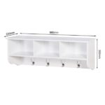 White Entryway Wall Mounted Coat Rack with 4 Dual Hooks Living Room Wooden Storage Shelf - Image 2