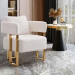 TS Modern decorative chair, living room side chair with gold metal legs, no wheels, suitable for dressing area, reception room, office,Teddy fleece upholstered metal foot sofas 2PCS White - Image 3