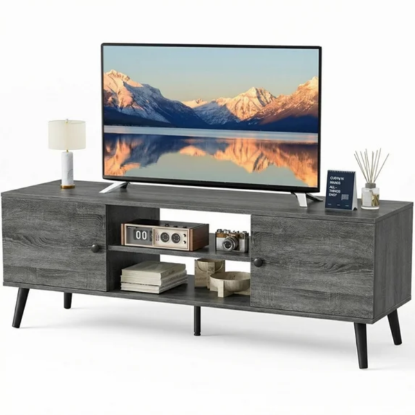 TV Stand for TVs up to 60", Modern Mid Century Entertainment Center with Storage, 2 Cabinet Media Console Table, Wood Gray (Shipment from Walmart)