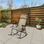 Outdoor Rocking Lounge Chair with Headrest Pillow, Beige - Image 6