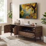 59" Rustic TV Stand for 65-inch TVs, Media Console with Cabinet, Drawer & 3 Open Shelves - Image 5