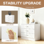 3-Drawer P2 Particleboard Bedside Table with Melamine Finish Drawer Cabinet Lockers 25.98*12.99*22.05in White =75682614 - Image 5