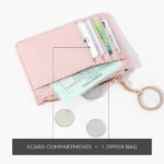 Purple card wallet is a must-have for minimalism! Multiple card slots+zipper coin pocket, detachable keychain for easy carrying. - Image 2