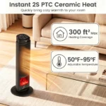 Black 1500W PTC Portable Fireplace Space Heater, Quiet 35dB Electric Heater with Tip-Over Overheat Protection Child Lock for Bedroom Living Room - Image 7