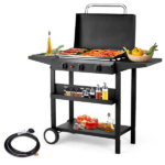 Replace 97621364 3-Burner Flat Top Gas Griddle Cooking Station with Ceramic Coated Cast Iron Pan, 30,000 BTU Propane Fuelled Griddle Station with Side Shelves & Spice Rack for Outdoor Barbecue Backyard Cookout - Image 2