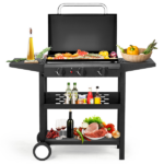 Replace 97621364 3-Burner Flat Top Gas Griddle Cooking Station with Ceramic Coated Cast Iron Pan, 30,000 BTU Propane Fuelled Griddle Station with Side Shelves & Spice Rack for Outdoor Barbecue Backyard Cookout - Image 3