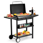 Replace 97621364 3-Burner Flat Top Gas Griddle Cooking Station with Ceramic Coated Cast Iron Pan, 30,000 BTU Propane Fuelled Griddle Station with Side Shelves & Spice Rack for Outdoor Barbecue Backyard Cookout - Image 4