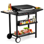 Replace 97621364 3-Burner Flat Top Gas Griddle Cooking Station with Ceramic Coated Cast Iron Pan, 30,000 BTU Propane Fuelled Griddle Station with Side Shelves & Spice Rack for Outdoor Barbecue Backyard Cookout - Image 6