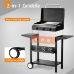 Replace 97621364 3-Burner Flat Top Gas Griddle Cooking Station with Ceramic Coated Cast Iron Pan, 30,000 BTU Propane Fuelled Griddle Station with Side Shelves & Spice Rack for Outdoor Barbecue Backyard Cookout - Image 7