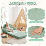 2-in-1 Flip Open Kids Sofa Lounger, Teddy Fleece Toddler Couch with Carry Handle for Ages 3+ (Green) - Image 10
